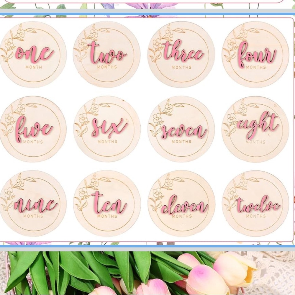 3D pink wood baby month signs